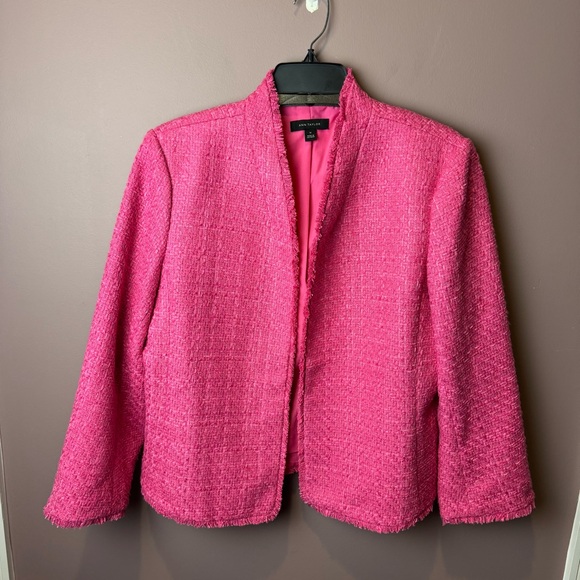 Ann Taylor Cutaway Fringe Tweed Jacket Pink 14 - Picture 3 of 11